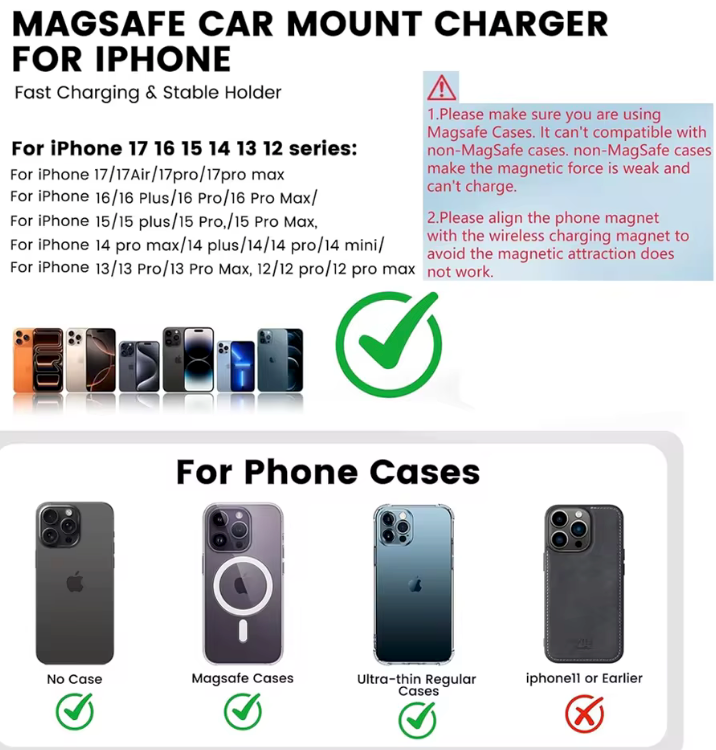 Cargador Inalámbrico Magnético para Auto de Carga Rápida de 30W, Soporte para Teléfono con Luz LED para iPhone 12, 13, 14, 15, 16, 17, Pro Max